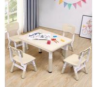 CuFun Set di tavolo e 4 sedie per bambini, altezza regolabile, tavolo e sedia per bambini dai 3 agli 8 anni, 80 cm di lunghezza x 50 cm di larghezza, gambe antiscivolo, tavolo attività per bambini