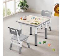 CuFun Set tavolo e 2 sedie per bambini dai 3 agli 8 anni, tavolo e sedie regolabili in altezza per bambini dai 3 agli 8 anni, 60 x 60 cm (L x L), scrivania graffiti, gambe antiscivolo, tavolo da gioco