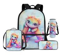 Cugasmaru Grazioso set di zaino e borsa per il pranzo per ragazze asilo e scuola zaino leggero, Dinosauro Blu, Zaino per bambini
