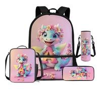 Cugasmaru Grazioso set di zaino e borsa per il pranzo per ragazze asilo e scuola zaino leggero, Dinosauro Rosa, Zaino per bambini