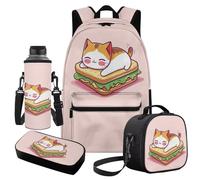 Cugasmaru Mochila Para NiñOs - Set zaino per ragazze con borsa per il pranzo e borsa per il pranzo, Adorabile gatto, Zaino per bambini