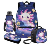 Cugasmaru Mochila Para NiñOs - Set zaino per ragazze con borsa per il pranzo e borsa per il pranzo, Axolotl Carino, Zaino per bambini
