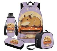 Cugasmaru Mochila Para NiñOs - Set zaino per ragazze con borsa per il pranzo e borsa per il pranzo, Capibara Viola, Zaino per bambini