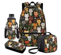 Cugasmaru Mochila Para NiñOs - Set zaino per ragazze con borsa per il pranzo e borsa per il pranzo, Stile carino gatto, Zaino per bambini