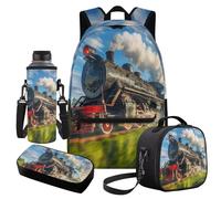 Cugasmaru Mochila Para NiñOs - Set zaino per ragazze con borsa per il pranzo e borsa per il pranzo, Treno, Zaino per bambini