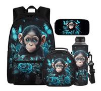 Cugasmaru Mochilas Para NiñOs - Set 4 in 1 con zaino e portapranzo per ragazze e bambini, idea regalo per il rientro a scuola, Gorilla., Zaino per bambini