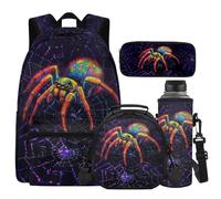 Cugasmaru Mochilas Para NiñOs - Set 4 in 1 con zaino e portapranzo per ragazze e bambini, idea regalo per il rientro a scuola, Ragnatela Viola, Zaino per bambini