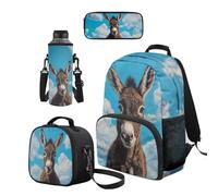 Cugasmaru Set di 4 zaini e borsa per il pranzo per ragazze, per la scuola Kawaii, asinello, Zaino per bambini