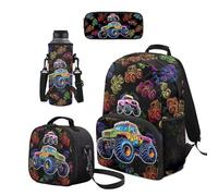Cugasmaru Set di 4 zaini e borsa per il pranzo per ragazze, per la scuola Kawaii, Camion, Zaino per bambini