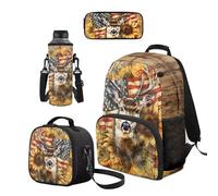 Cugasmaru Set di 4 zaini e borsa per il pranzo per ragazze, per la scuola Kawaii, Cervo Bandiera Americana, Zaino per bambini