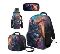 Cugasmaru Set di 4 zaini e borsa per il pranzo per ragazze, per la scuola Kawaii, Galassia del lupo, Zaino per bambini