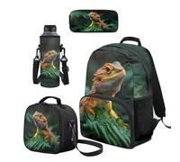 Cugasmaru Set di 4 zaini e borsa per il pranzo per ragazze, per la scuola Kawaii, Lucertola, Zaino per bambini