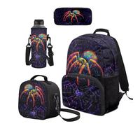 Cugasmaru Set di 4 zaini e borsa per il pranzo per ragazze, per la scuola Kawaii, Spider Web, Zaino per bambini