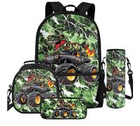 Cugasmaru Set di 4 zaini per bambini e borsa per il pranzo, leggeri, per la scuola, Camion Dinosauro, Zaino per bambini