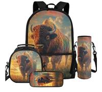 Cugasmaru Set di 4 zaini per bambini e borsa per il pranzo, leggeri, per la scuola, Mucca Natura, Zaino per bambini