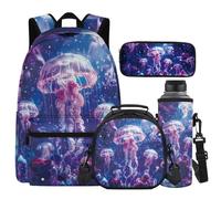 Cugasmaru Set di zaino con meduse per adolescenti, ragazze e bambini, con portapranzo, resistente, con astuccio per la scuola, per ragazzi e adolescenti, set di zaini grandi per ragazze e ragazzi