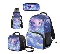 Cugasmaru Set di zaino e borsa per il pranzo per ragazzi, alla moda, per la scuola, per ragazze, Axolotl Nube, Zaino per bambini