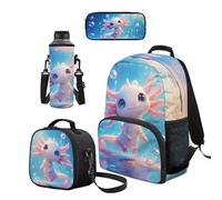 Cugasmaru Set di zaino e borsa per il pranzo per ragazzi, alla moda, per la scuola, per ragazze, Axolotl Azzurro, Zaino per bambini