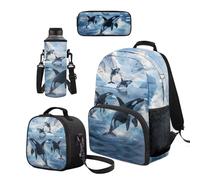 Cugasmaru Set di zaino e borsa per il pranzo per ragazzi, alla moda, per la scuola, per ragazze, Balena Killer, Zaino per bambini