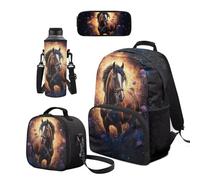 Cugasmaru Set di zaino e borsa per il pranzo per ragazzi, alla moda, per la scuola, per ragazze, Cavallo, Zaino per bambini