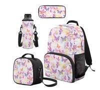 Cugasmaru Set di zaino e borsa per il pranzo per ragazzi, alla moda, per la scuola, per ragazze, Farfalla, Zaino per bambini