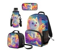 Cugasmaru Set di zaino e borsa per il pranzo per ragazzi, alla moda, per la scuola, per ragazze, Gatto, Zaino per bambini