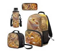 Cugasmaru Set di zaino e borsa per il pranzo per ragazzi, alla moda, per la scuola, per ragazze, Giallo Lucertola, Zaino per bambini