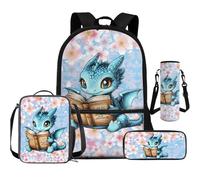 Cugasmaru Set di zaino per la scuola e portapranzo per bambini, ragazzi e ragazze, 43,2 cm, per il rientro a scuola, Dinosauro blu floreale, Zaino per bambini