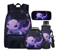 Cugasmaru Set zaino e portapranzo per ragazze con portapranzo resistente all'acqua, Axolotl Blu, Zaino per bambini
