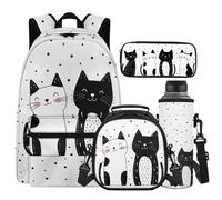 Cugasmaru Zaini per bambine dagli 8 ai 10 anni, set di borse per la scuola da 43,2 cm, leggerissime, per bambini e ragazzi, Gatto Bianco Nero, Zaino per bambini
