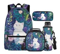 Cugasmaru Zaini per bambine dagli 8 ai 10 anni, set di borse per la scuola da 43,2 cm, leggerissime, per bambini e ragazzi, Stile cartone animato gatto, Zaino per bambini