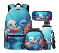 Cugasmaru Zaini per bambine dagli 8 ai 10 anni, set di borse per la scuola da 43,2 cm, leggerissime, per bambini e ragazzi, Delfino, Zaino per bambini