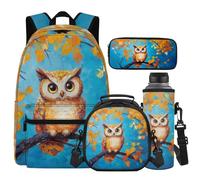 Cugasmaru Zaini per bambine dagli 8 ai 10 anni, set di borse per la scuola da 43,2 cm, leggerissime, per bambini e ragazzi, Gufo, Zaino per bambini