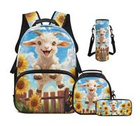 Cugasmaru Zaini per bambini Zaini per bambini Zaino per la scuola e borsa per il pranzo 4 in 1, Agnello Felice, Zaino per bambini