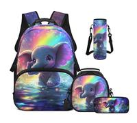 Cugasmaru Zaini per bambini Zaini per bambini Zaino per la scuola e borsa per il pranzo 4 in 1, Elefante arcobaleno, Zaino per bambini