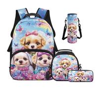 Cugasmaru Zaini per bambini Zaini per bambini Zaino per la scuola e borsa per il pranzo 4 in 1, Farfalla Cane, Zaino per bambini