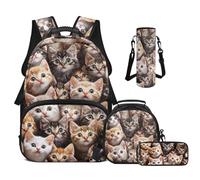 Cugasmaru Zaini per bambini Zaini per bambini Zaino per la scuola e borsa per il pranzo 4 in 1, Gatto, Zaino per bambini
