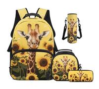 Cugasmaru Zaini per bambini Zaini per bambini Zaino per la scuola e borsa per il pranzo 4 in 1, Giraffa Giraffa Girasole, Zaino per bambini