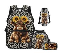 Cugasmaru Zaini per bambini Zaini per bambini Zaino per la scuola e borsa per il pranzo 4 in 1, Girasole Stampa Mucca, Zaino per bambini