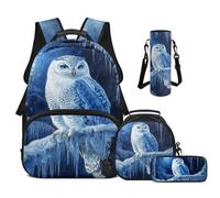 Cugasmaru Zaini per bambini Zaini per bambini Zaino per la scuola e borsa per il pranzo 4 in 1, Gufo, Zaino per bambini