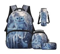 Cugasmaru Zaini per bambini Zaini per bambini Zaino per la scuola e borsa per il pranzo 4 in 1, Gufo Neve, Zaino per bambini