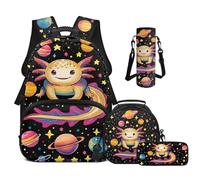 Cugasmaru Zaini per la scuola per ragazze con scatola per il pranzo, 4 pezzi, borse per bambini e ragazzi per il rientro a scuola, Axolotl Fuori Spazio, Zaino per bambini