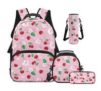 Cugasmaru Zaini per la scuola per ragazze con scatola per il pranzo, 4 pezzi, borse per bambini e ragazzi per il rientro a scuola, Fragola Cilie, Zaino per bambini
