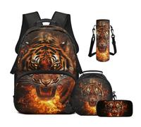 Cugasmaru Zaino Lunch Box Set 43,2 cm Bambini Scuola Borse per Ragazzi Leggero Bookbag, Fiamme Tigre, Zaino per bambini