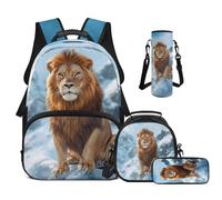 Cugasmaru Zaino Lunch Box Set 43,2 cm Bambini Scuola Borse per Ragazzi Leggero Bookbag, Neve Leone, Zaino per bambini