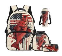Cugasmaru Zaino Lunch Box Set 43,2 cm Bambini Scuola Borse per Ragazzi Leggero Bookbag, Pesce spigola bandiera americana, Zaino per bambini