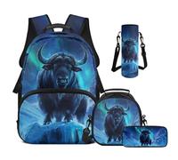 Cugasmaru Zaino Lunch Box Set 43,2 cm Bambini Scuola Borse per Ragazzi Leggero Bookbag, Stampa mucca., Zaino per bambini