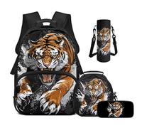 Cugasmaru Zaino Lunch Box Set 43,2 cm Bambini Scuola Borse per Ragazzi Leggero Bookbag, Tigre, Zaino per bambini