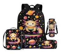 Cugasmaru Zaino per bambini e borsa per il pranzo, set di borse per la scuola per ragazze, 43,2 cm, 4 pezzi, per il rientro a scuola, Fuori spazio Axolotl, Zaino per bambini