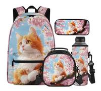 Cugasmaru Zaino per la scuola con gatti per ragazze dagli 8 ai 10 anni, con portapranzo e bottiglia d'acqua, viola, 43,2 cm, zaino per ragazze Kawaii, per studenti di quarta elementare